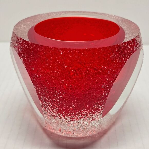 Alessandro Mandruzzato Murano Sommerso Red Faceted Glass Vase Bowl - Picture 2 of 8